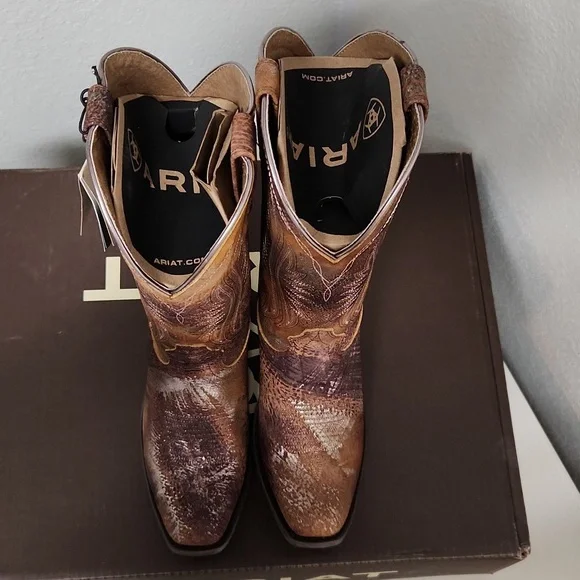 Ariat Circuit Salem Brushed Silver Leather Block Heel Western Boots size 6.5 - Picture 8 of 9